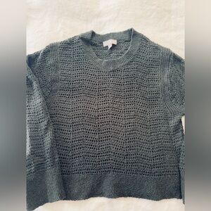 J. Crew Black Crewneck Open-Knit Pointelle Sweater Cottom Summer Woven Shell M